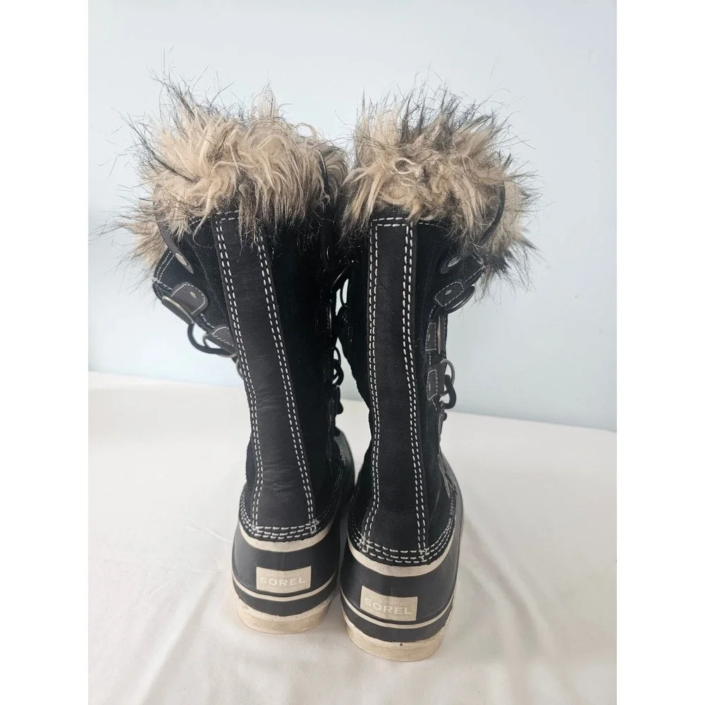 Sorel Joan of Arctic Snow Boot Women 8 Black Faux Fur Waterproof NL1540